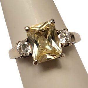 Sterling Silver | Yellow Cubic Zirconia Cocktail Ring | Size 9